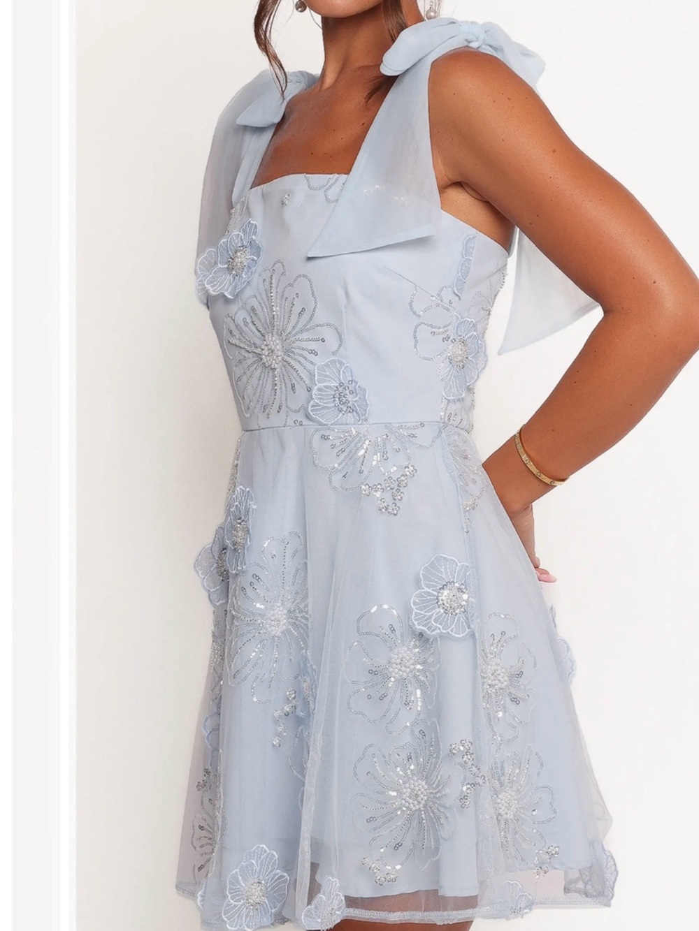 Petal & Pup Light Blue Floral Sequin Mini Dress - Picture 3 of 8